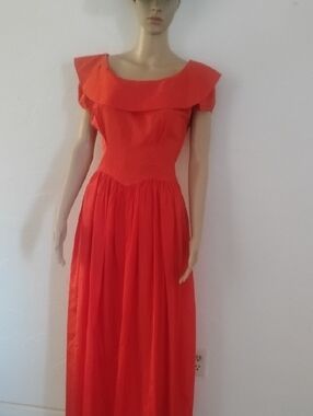 Party Lines by "Emma" Domb Satin Formal Maxi Vintage 40's Dress Orange S